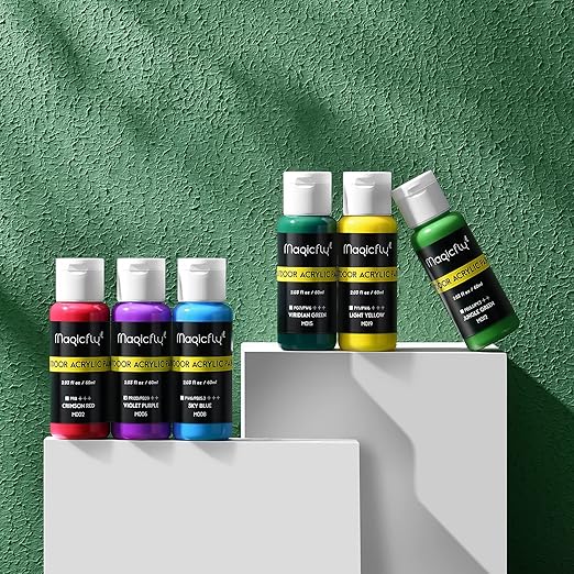 Magicfly Outdoor Acrylic Paint, Set of 30 Colors/Tubes (60 ml, 2 oz.) with Storage Box, Rich Pigments, Multi-Surface Paints for Rock, Wood, Fabric, Leather, Paper, Crafts, Canvas and Wall Painting