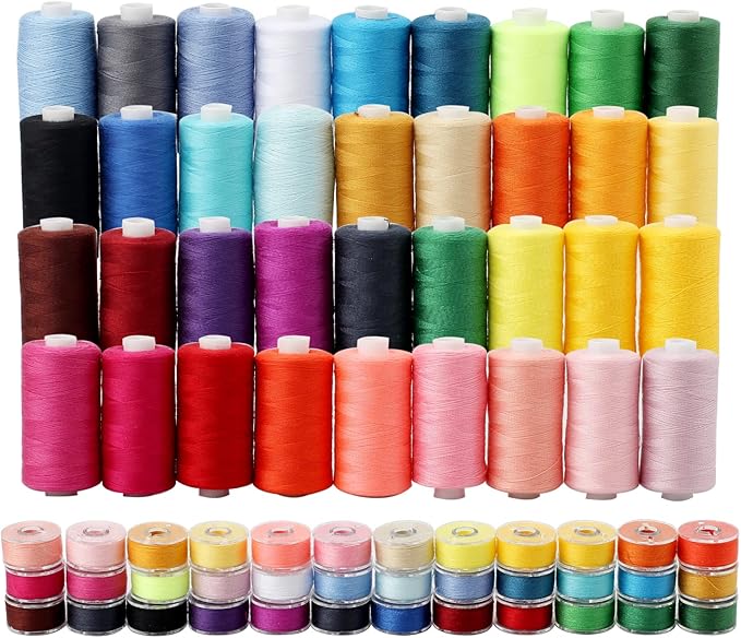 72Pcs Bobbins Sewing Threads Kit 36 Colors 500 Yards Sewing Polyester Thread Spools with 36Pcs Same Color Prewound Bobbins for Hand Sewing DIY Emergency Travel Sewing Machine Use