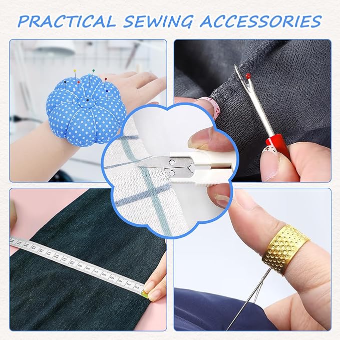 eZAKKA 341 PCS Sewing Pin Cushion Kit, Pumpkin Wrist Pin Cushion for Sewing Clips Sewing Pins, Needle Threaders, Small Scissors, Seam Ripper Soft Tape Measure for Decoration