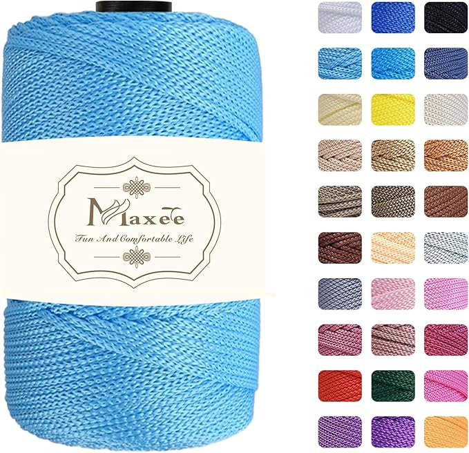 Maxee Premium Polyester Macrame Cord 3 mm × 218 yd,3mm 100% Polypropylene Macrame Cord,Ideal for Crochet, Wall Hangers, Bags, Rugs & DIY Crafts（Sea Blue）