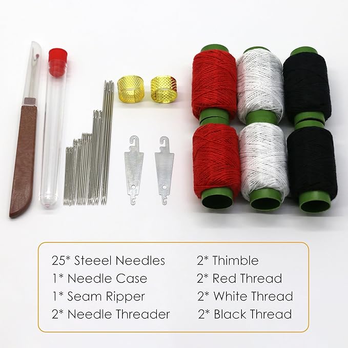 Sewing Tool Set, 37Pcs Big Eye Steel Sewing Needle Kit, Threader and Needle Repair Kit Stainless Steel Needles for Hand Sewing