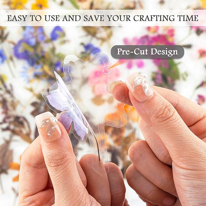 320PCS Pre-Cut Floral Stickers Set Small Flower Decal Journal Stickers PET Flower Sticker for Journaling Scrapbooking, Double Blade Line-Easy to Peel