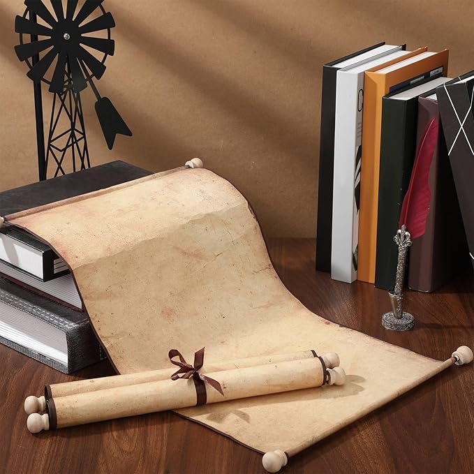 Epakh 1 Pcs Blank Scroll Paper with Wood Rods for Naughty or Nice List, Writing, Wedding Vows, Drawing, Cosplay Prop, Renaissance, Tabletop Role(Retro,11 x 19 Inches)