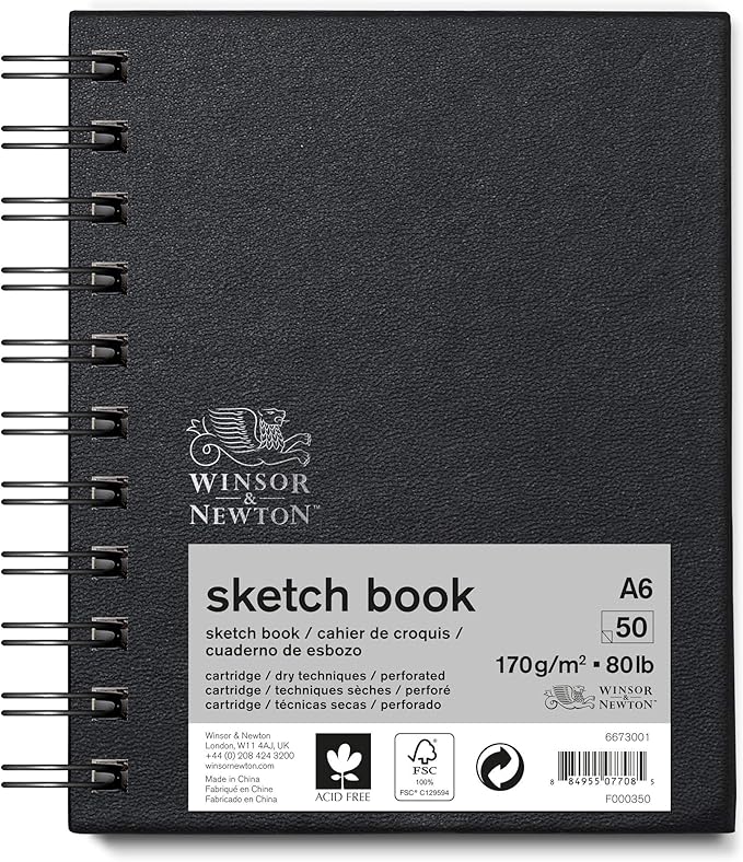 Winsor & Newton 6673001 Spiral Bound Sketch Book - 50 Sheets Sketch Paper 170 g/m² with Micro-Perforated Sheets in DIN A6