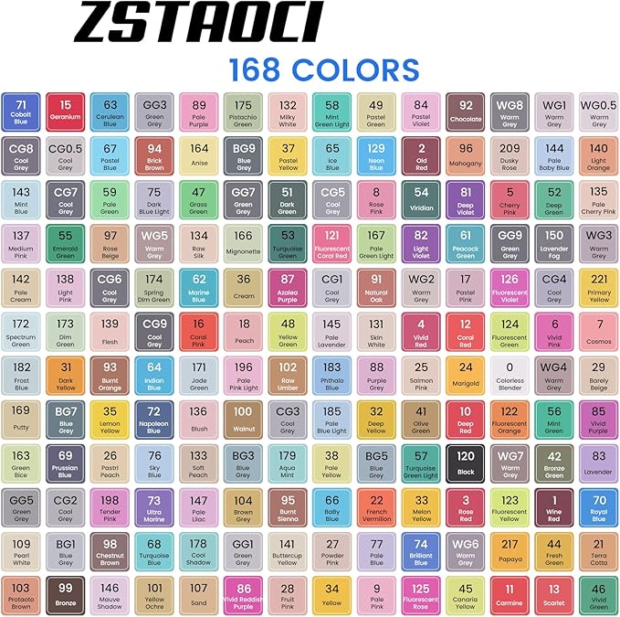 168 Colors Alcohol Markers, Art Markers for Kids Adults Artists Coloring Book Painting Sketching, Dual Tip Drawing Marker Set Perfect for Boys Girls Students Gift (168)
