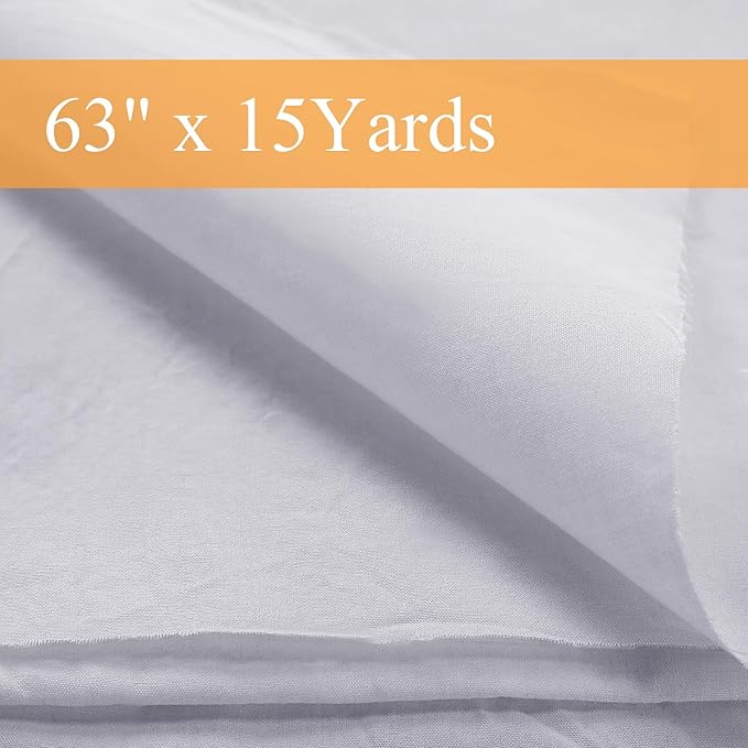 VitalCozy 1.64 x 15 yd Unbleached Cotton Muslin Fabric Textile Wide Polyester Cotton Linen Material Embroidery Muslin Quilting Fabric by Yard for Sewing Apparel Painting(White)