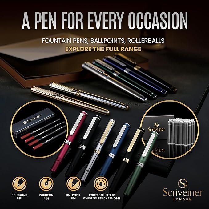 Scriveiner Personalized Midnight Blue Rollerball Pen - Stunning Blue Lacquer Luxury Pen, Chrome Finish, Schmidt Ink Refill, Best Engraved Roller Ball Gift Set for Men & Women, Custom Name Engraving