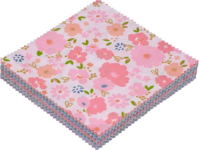 Hanjunzhao 42 5-inch Fabric Squares - Charm Packs for Quilting 5 inch - 5" Charm Quilt Squares - 5x5 Fabric Squares for Quilting, Sewing, Patchwork, and DIY Crafts, Sweet Garden