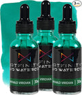 Liquid Watercolor Paint 30 ml Bottle - 3 Pack, Phthalo Viridian - Vibrant Dye-Based Liquid Watercolor w/Glass Pipette, Fast