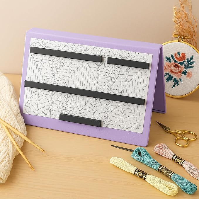 Flutesan 1 Pcs Knitting Pattern Holder Fold up Cross Stitch Knitting Chart Keeper with 4 Pcs Replacement Magnets Magnetic Cross Stitch Accessories and Supplies for Crochet, 13.2 x 9 Inch, Purple