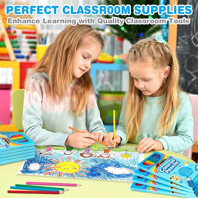 V-Opitos 288 Count Colored Pencils for Kids, 24 Pack Bulk Colored Pencils in 12 Colors, Pre-sharpened Coloring Pencils, Ideal School Supplies & Classroom Prizes, Kids Party Favor