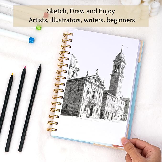 Yoment 5.5" x 8.5" Sketch Book Small Sketchbook for Drawing 100 Sheets Hardcover Spiral Sketch Pad for Kids(68lb/100gsm) Art Sketchbook Drawing Blank Paper Book for Beginners Artists with Pencil Blue