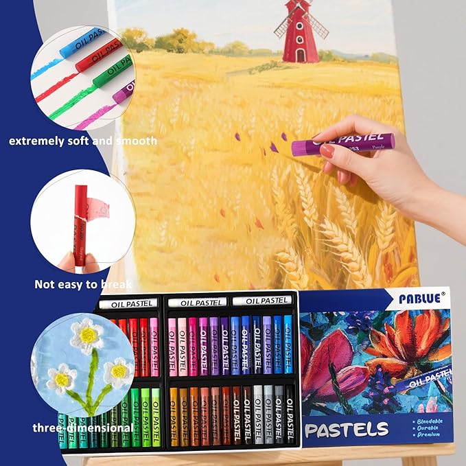 Oil Pastels 48 Colors, Soft Oil Pastel Crayons for Drawing Blending,Layering, Shading, Art Supplies Gift for Artists, Beginners