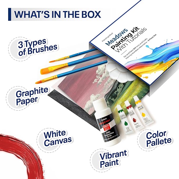 Painting4Real DIY Art Painting Kit for Adults – Learn to Paint Meadows with Video Tutorials – 9 Pieces Acrylic Paint Set for Adults –Perfect Christmas Crafts & Holiday Gifts for Art Lovers