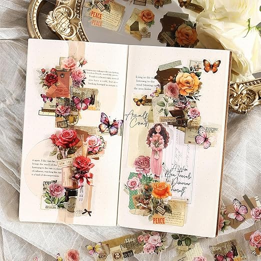 Alideco 6pcs Decorative Adhesive Tapes Fresh Literary Girl Botanical Flower Landscape PET Tape Great for Bullet Journal Supplies, Arts, Scrapbook, DIY Crafts, Planners (meiguixuyu)