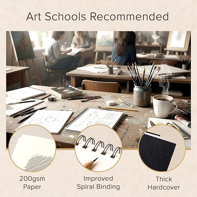Artist’s Sketchbook Hardcover – 200GSM Very Thick Paper – Spiral Sketch Book for Drawing and Mixed Media – Sketch Pad, Art Book - 5.8 x 8.5, 40 Sheets / 80 Pages