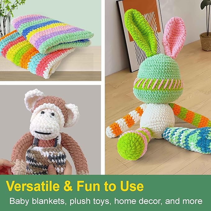 Soft Velvet Yarn Chenille Yarn for Crocheting and Knitting – Bulky (93 Yards/100g) - Polyester - Yarn for Blanket Amigurumi Weaving Crafts (Mixed Color 09, 4 Pack)