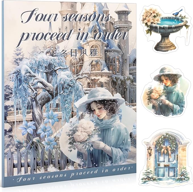 Winter Theme Sticker Scrapbooking Supplies for Junk Journal, 20 Sheets PET Stickers - Vintage Journaling Stickers, Ephemera Sticker Book Pre Cut(TZ-006-002)