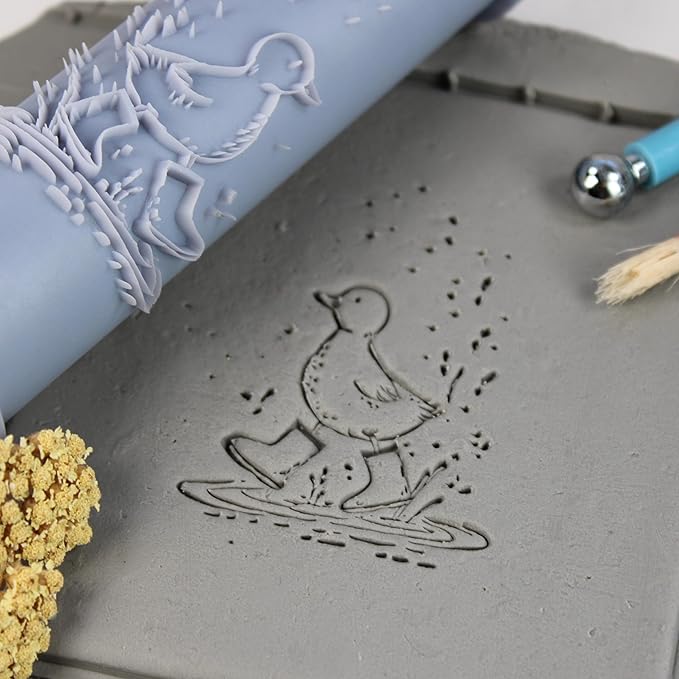 Duckling Clay Texture Roller (4") - Storybook Set #01 - Embossing Pattern Roller for Polymer & Ceramic Clay, Pottery & Crafts