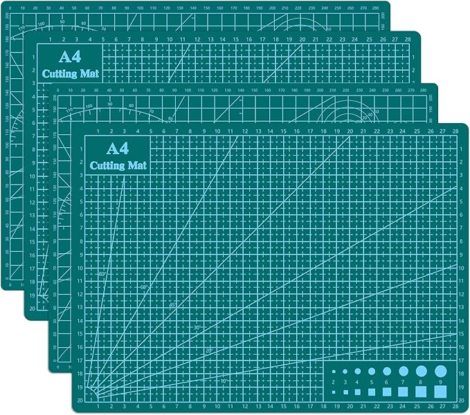 Cutting Mat 9"x12" Self Healing Cutting Mat Size Double Sided 5-Ply Rotary Sewing mat for Crafts Fabric Quilting Hobby Art Clay Precision Scrapbooking Project, A4, Green 4PCS