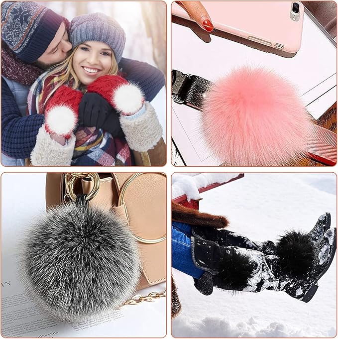 60 Pcs Faux Fur Pom Pom for Hats - 4.5 Inch Soft Pompoms with Elastic Loop Removable Knitting Hat Accessories for Shoes Scarves Gloves Bags Crafts Keychain (30 Colors)