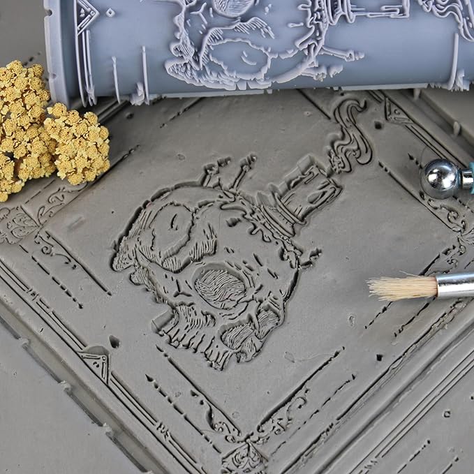 Skull Candle Clay Texture Roller (4") - Halloween Set #01 - Embossing Pattern Roller for Polymer & Ceramic Clay, Pottery & Crafts