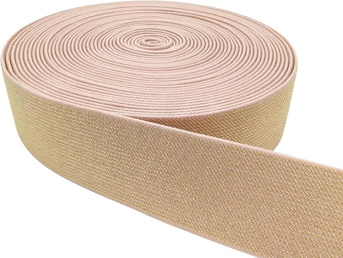 JESEP YONG 1.5 inch Glitter Pink Knit Elastic Band for Sewing 5 Yards Metallic Gold Ribbon Trims Spool Non-Slip Heavy Elastic Stretchy Strap for Pants Waistband-Wigs-Skirts-Craft Projects