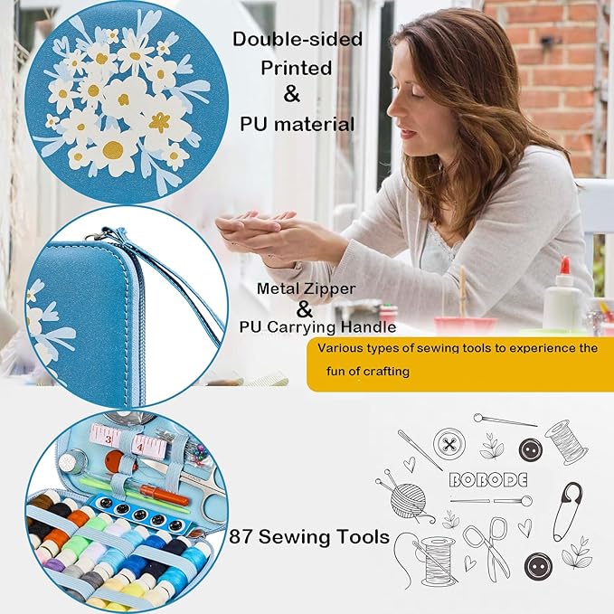 Bobode Sewing Sets & Kits Printing Sewing Kit Mini Floral Pattern Sewing Set Professional Basic Sewing Supplies Travel Carry Sewing Kit for Adults, Emergency, Home Beginners