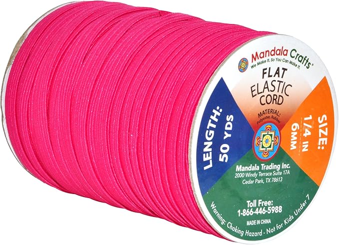 Mandala Crafts 6mm 50 Yds Roll of Hot Pink Elastic Bands for Sewing - 1/4 Flat Elastics Cord - 1 4 Inch Braided Stretch Straps for Crafting