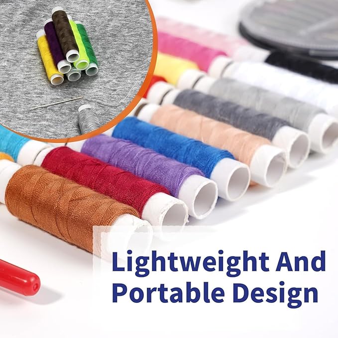 Sewing Kit for Adults, Needle Thread Kit for Sewing, Sewing Supplies Accessories with Tailor Scissors, Thread spools, Bracelet Pin Cushions, Thimble, 30 Needles, Emergency DIY Home Button Repair Kit