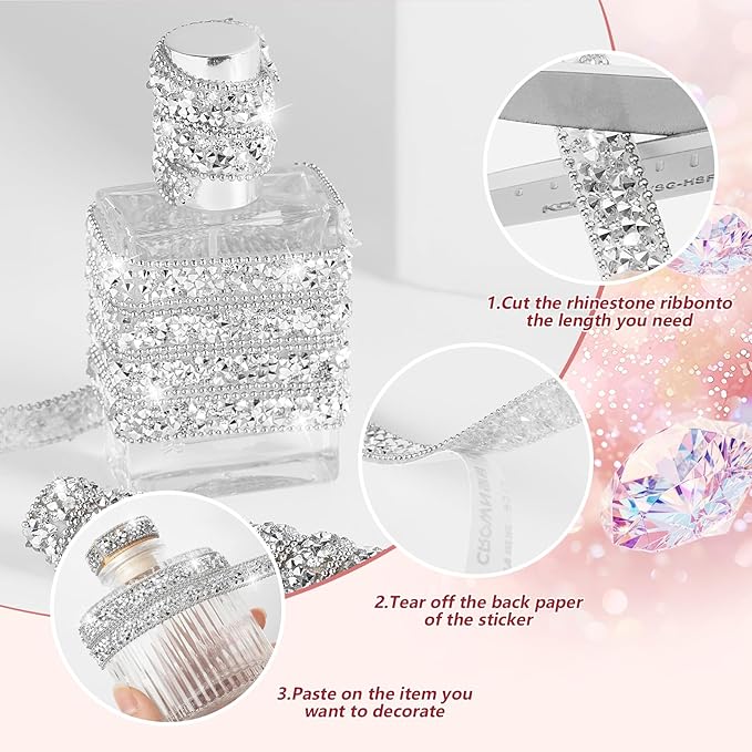 4-Yard Rhinestone Ribbon Self Adhesive Crystal Rhinestones,4-Yard Bedazzling Strips,Rhinestone Strips for DIY Craft,Rhinestones for Crafting,Home Decor,Transparent Crystals Color,0.4inch Width