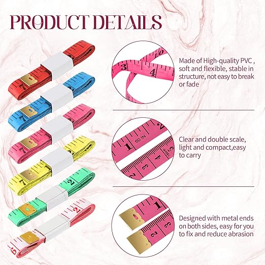 Macarrie 100 Pcs Soft Tape Measure Bulk Double Scale 150 Cm/ 60 Inch Vinyl Body Measuring Tape for Sewing Soft Ruler for Weight Loss Body Measurement Fabric Cloth Tailor Craft, Random Colors