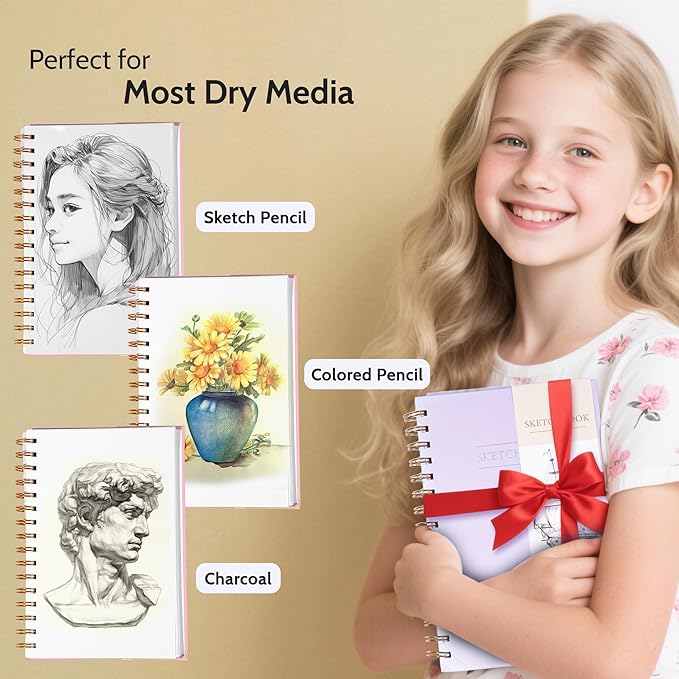 Yoment 5.5" x 8.5" Sketch Book, Small Sketchbook for Drawing, 100 Sheets(68 lb/100gsm) Hardcover Spiral Sketch Pad for Kids with Pencil Art Sketchbook Drawing Paper Pad Book for Adults Artists,Purple