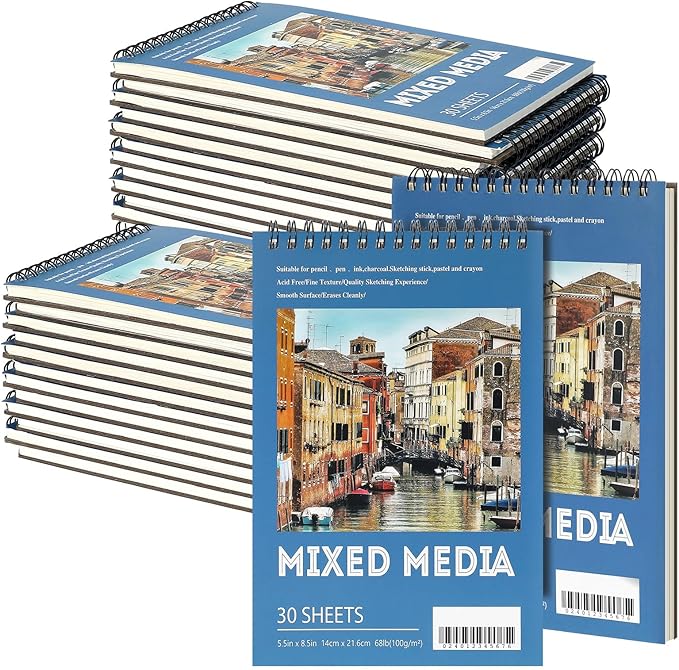 Jexine 5.5'' x 8.5'' Top Spiral Bound Sketch Pad 30 Sheet Each(68lb/100gsm), Sketching Drawing Pad Artist Sketch Pad Kids Drawing Paper Art Sketchbook for Charcoal Graphite Painting (40)