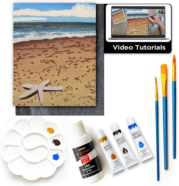 Painting4Real DIY Art Painting Kit for Adults – Learn to Paint Beach Starfish with Video Tutorials – 9 Pieces Acrylic Paint Set for Adults –Perfect Christmas Crafts & Holiday Gifts for Art Lovers