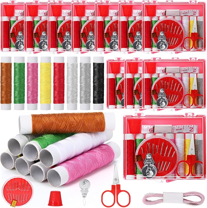 Knitgrip 24 Pack Small Sewing Kit Bulk Emergency Sewing Kit Mini Storage Box with Threads Scissors Needles for Home Travel Beginner