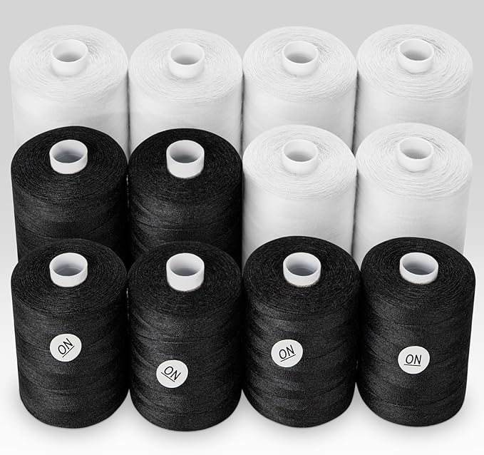 ilauke Sewing Thread, 12 Spool All Purpose Polyester Thread, Each 1000 Yards Sewing Thread for Hand Sewing,Quilting,Sewing Machine, 6 x White & 6 x Black