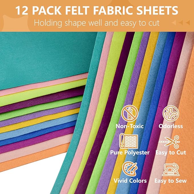 Large Stiff Felt Sheets BundleFelt Fabric Sheets for Crafts 12 Rolls 8"x35" Soft Macaron Color 12 Assorted Colors Felt Pack for DIY Craft Sewing Squares Nonwoven Patchwork (Macaron)