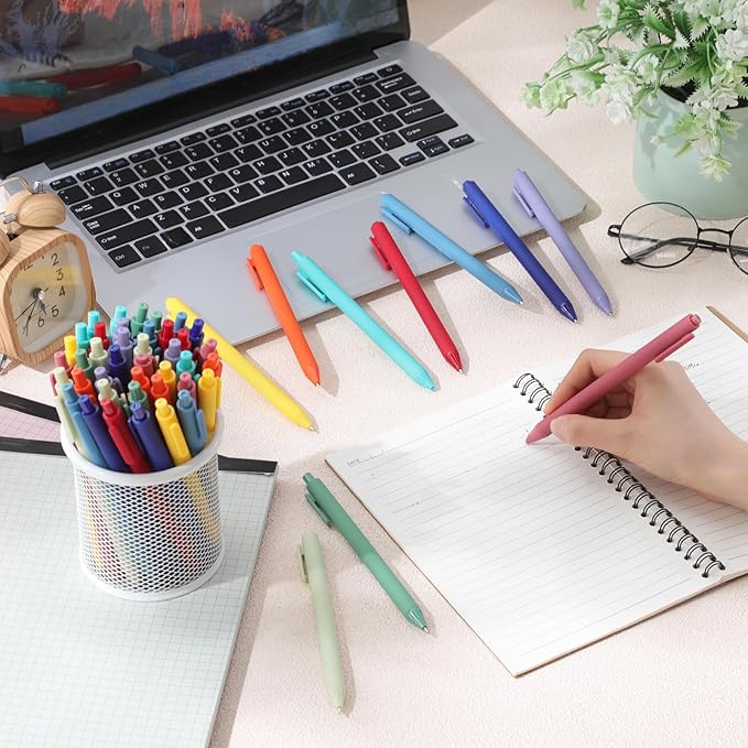 Crtiin 50 Pcs Gel Ink Pens Bulk, Black Ink 0.5mm Fine Point Retractable Pen Smooth Writing Office Supplies for Teacher Server Nurse Christmas Charity Donation Valentine (Rainbow Colors)