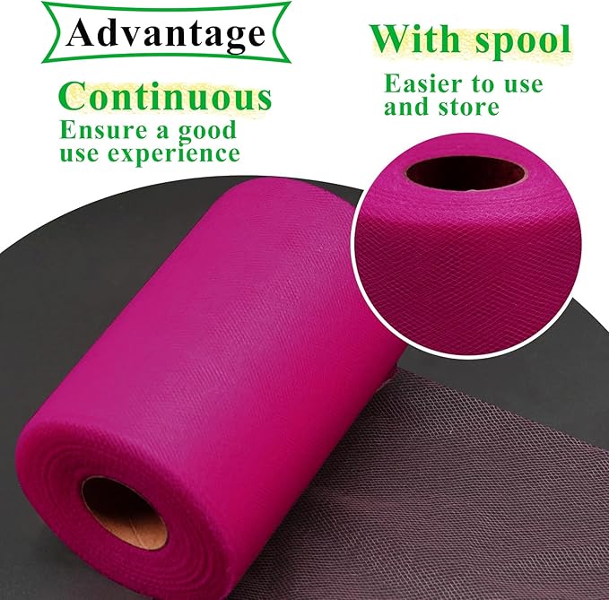 Fandango Pink Tulle Fabric Rolls 6 Inch by 100 Yards (300 feet) Fabric Spool Tulle Ribbon for DIY Halloween Tutu Bow Baby Shower Birthday Party Wedding Decorations Christmas Craft Supplies