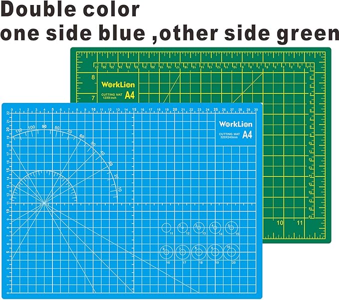 WORKLION Full 9" x 12" Art Self Healing PVC Cutting Mat, Double Sided, Gridded Rotary Cutting Board for Craft, Fabric, Quilting, Sewing, Scrapbooking Project…