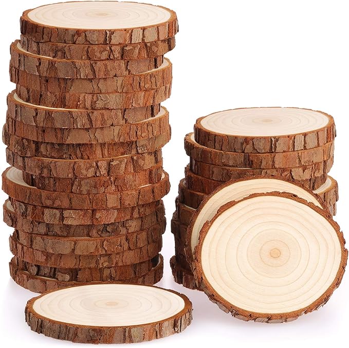 Fuyit Unfinished Wood Slices with No Hole, 30 Pcs 2.8-3.1 Inches Natural Wooden Circles with Bark for DIY Crafts, Christmas Ornament, Decoration