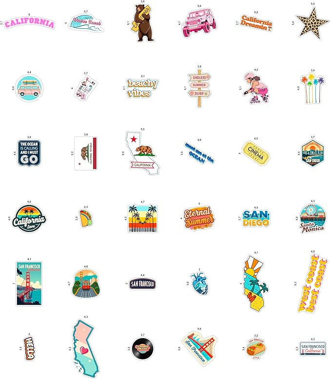 100Pcs California Stickers for Water Bottle, Laptops, Beach Stickers, Decals - California Gifts & Party Decor & Favors - Gift for Women & Men