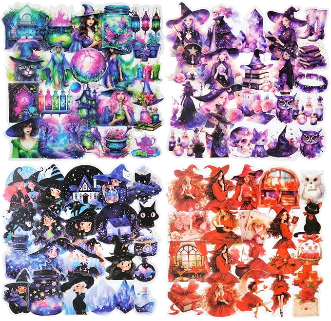 200Pcs Magic Witch PET Sticker Set, Fantasy Witchcore Scrapbook Stickers for Journaling, DIY Crafts, Planner & Collage Decoration in Tin Box