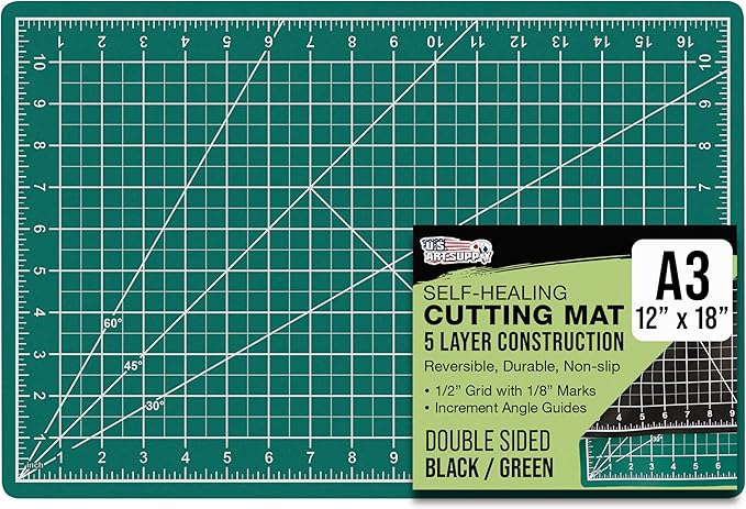 U.S. Art Supply 12" x 18" Self-Healing Cutting Mat 5-Ply - Double-Sided Green/Black Craft Mat, Non-Slip Cutting Mats for Crafts, Sewing, Quilting, Scrapbooking