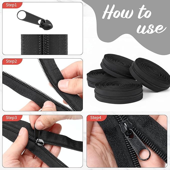 WILLBOND 100 Yards 20 Pcs Sewing Zippers Bulk #5 Nylon Coil Zippers Black Zipper for Sewing with 200 Zipper Sliders for DIY Tailor Bags Purses Crafts Supplies(Black)