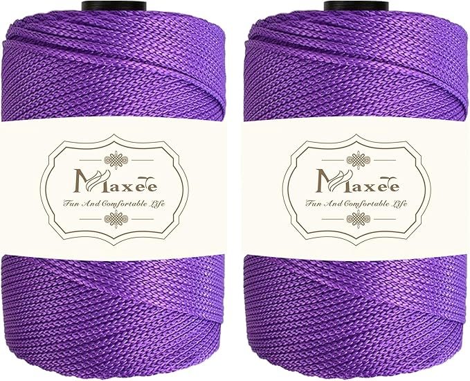 Maxee Premium Polyester Macrame Cord 3 mm × 218 yd (2 Pack),3mm 100% Polypropylene Macrame Cord,Ideal for Crochet, Wall Hangers, Bags, Rugs & DIY Crafts(Deep Purple)