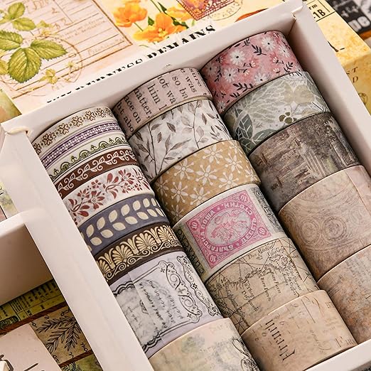 20 Rolls Vintage Washi Tape Set Retro Arts Adhesive Tapes Fleeting Monologue Decorative Masking Tape Sets for Craft, Kids, Scrapbook, DIY, Gift Wrapping (Anna's Letters)