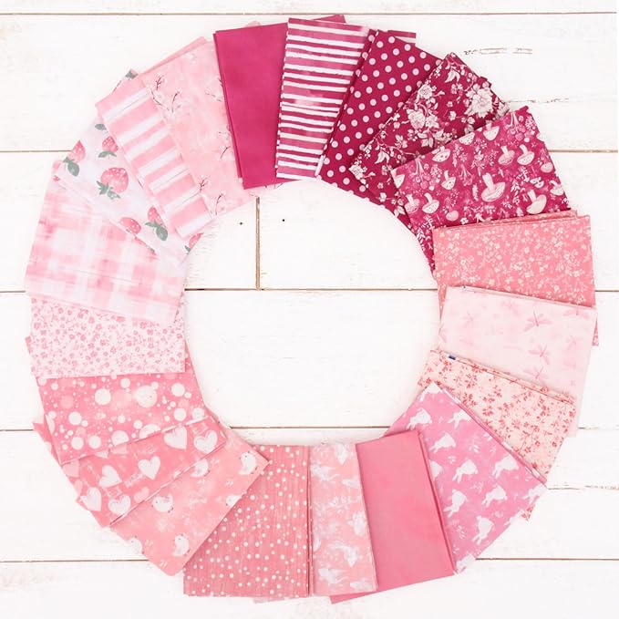 Threadart Exclusive 20 Fat Quarter Bundles - Pink Vintage Prints 100% Cotton Fabric - Premium 100% Cotton Quilting Fabric - No Duplicates - Full Size Fat Quarters 18"x21" - Pink