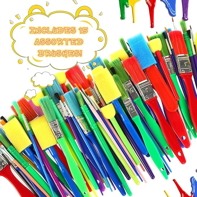 Lincia 300 Pcs All Purpose Paint Brush Set Bulk for Acrylic and Washable Paints, Easy to Clean and Hold, Round and Flat Kids Brushes, Great with Watercolors